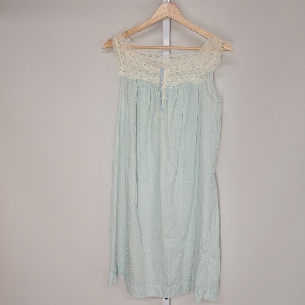 Vintage Barbizon Arlene Petite Nightgown Blue Polka Dot Eyelet Lace Lingerie